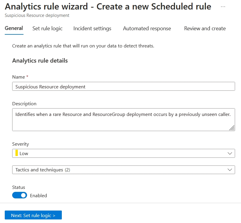 Suspicious Activity analytics rule wizard
