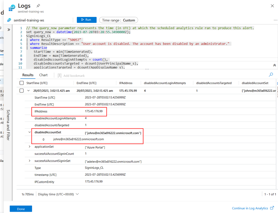 Review Log columns and data